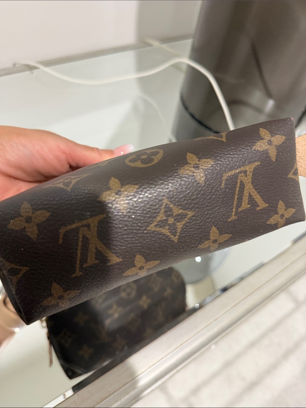 Monogram Canvas Cosmetic Pouch in Brown and Gold - Picture 7 of 10